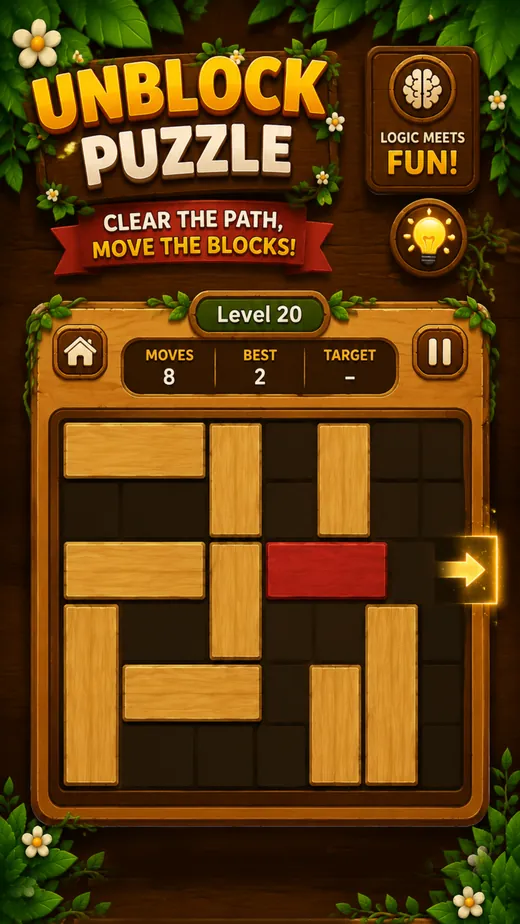 BlockEscapeX puzzle gameplay with red block and exit arrow